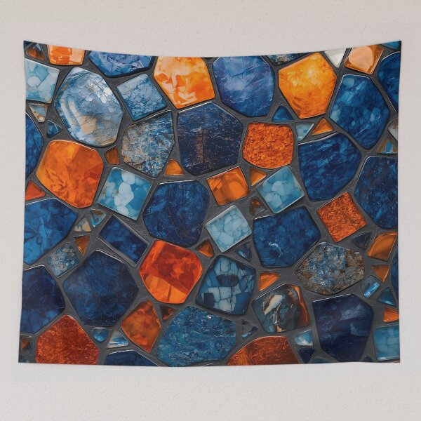 Item preview, Gaudi Inspired Azure Blue Orange Pebble Mosaic Pattern designed and sold by GrinGalore.