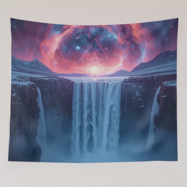 Item preview, Cosmic Waterfall Canyon with Glowing Nebula Portal designed and sold by monkeybusiness.pt.