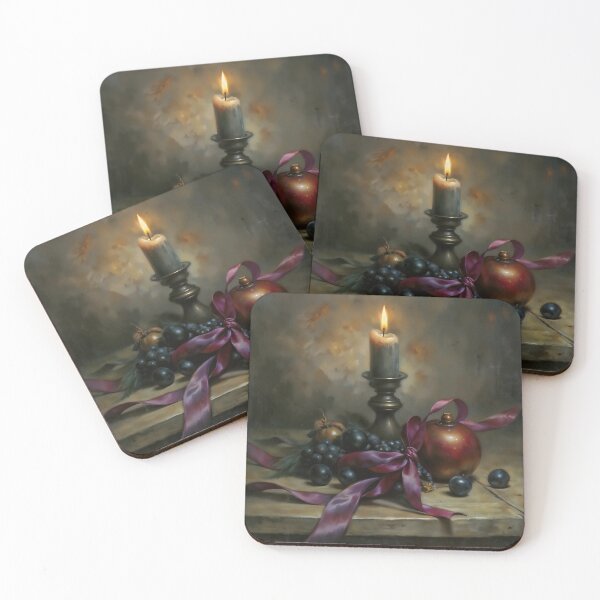 Item preview, Gothic Christmas Still Life Candle Ribbon Painting designed and sold by DarkHolyQueen.