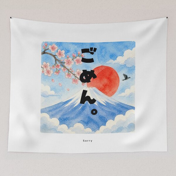 Item preview, Gomen - Sorry | Watercolor Mount Fuji & Red Sun | Japanese Design designed and sold by JapanMemoir.