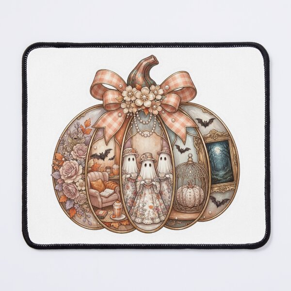 Item preview, Vintage Coquette Autumn Diorama Pumpkin Sticker with Three Ghosts and Floral Details designed and sold by CreativeNest Prints.