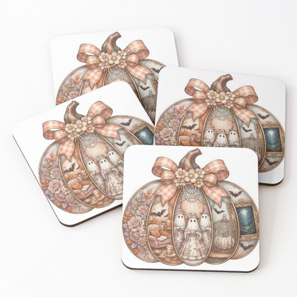 Item preview, Vintage Coquette Autumn Diorama Pumpkin Sticker with Three Ghosts and Floral Details designed and sold by CreativeNest Prints.