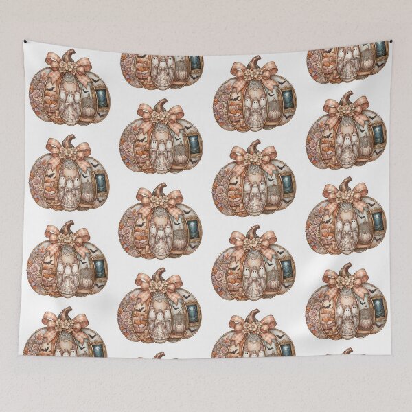 Item preview, Vintage Coquette Autumn Diorama Pumpkin Sticker with Three Ghosts and Floral Details designed and sold by CreativeNest Prints.