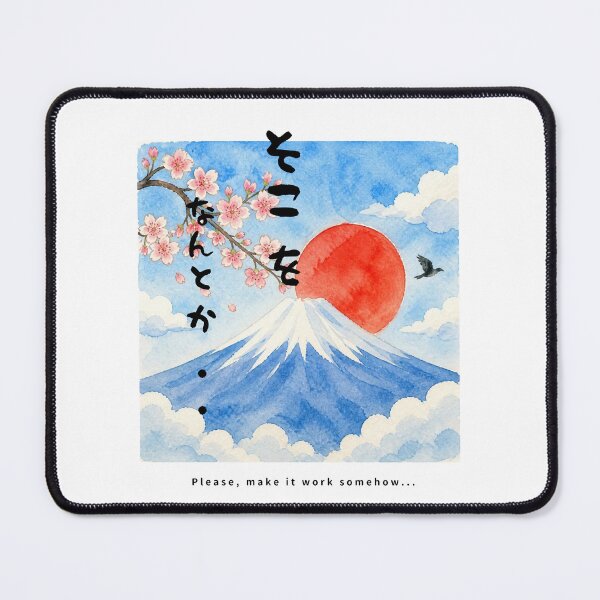 Item preview, Soko wo Nantoka - Please Work With Me | Watercolor Mount Fuji & Red Sun | Japanese Design designed and sold by JapanMemoir.