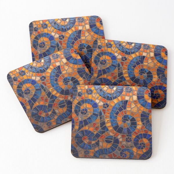 Item preview, Gaudi Inspired Sapphire and Orange Spiral Mosaic Pattern designed and sold by GrinGalore.