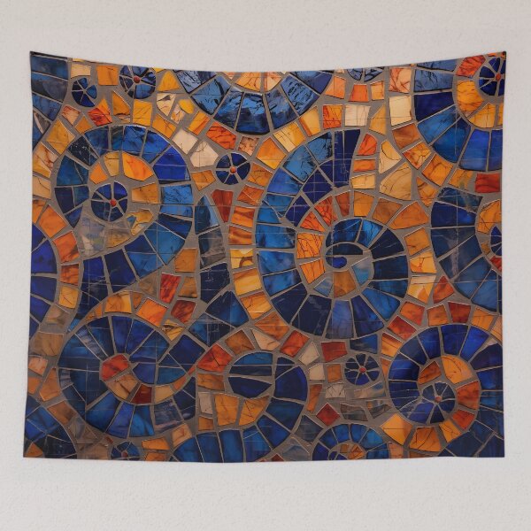 Item preview, Gaudi Inspired Sapphire and Orange Spiral Mosaic Pattern designed and sold by GrinGalore.