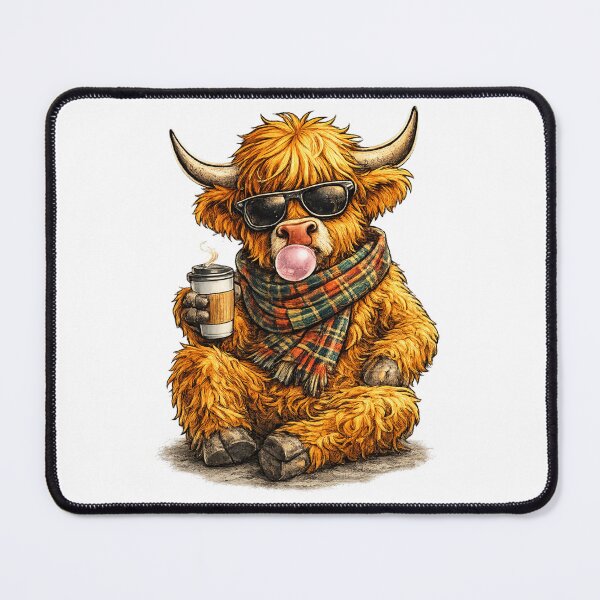 Item preview, Scottish Highland Cow with Coffee designed and sold by GingerArtStudio.