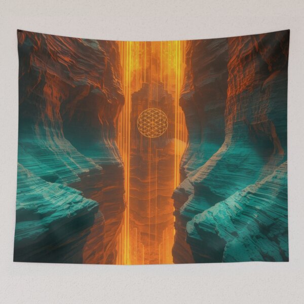 Item preview, Orange Light Pillar in Teal Canyon with Flower of Life designed and sold by monkeybusiness.pt.