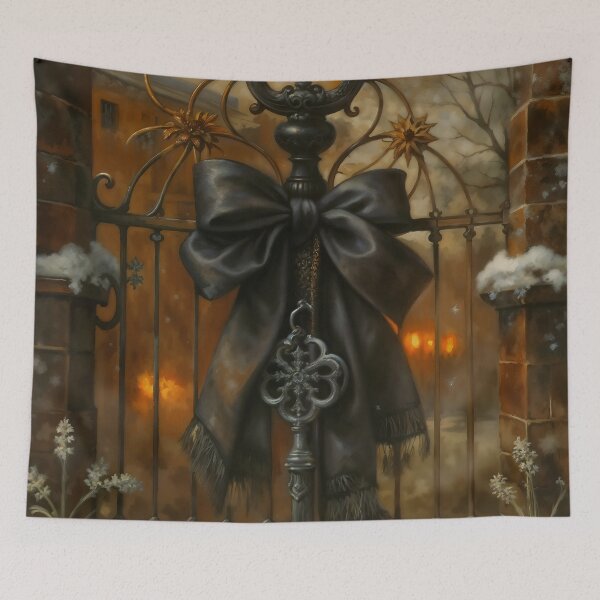 Item preview, Gothic Christmas Skeleton Key On Manor Gate Painting designed and sold by DarkHolyQueen.
