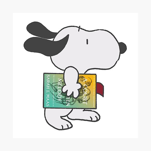 Item preview, snoopy reading a court of forgotten melody designed and sold by liveawhimsylife.