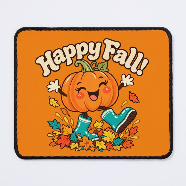 Item preview, Happy fall pumpkin character jumping in autumn leaves designed and sold by Rue Design Company.