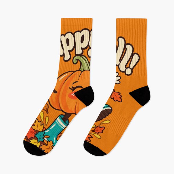 Item preview, Happy fall pumpkin character jumping in autumn leaves designed and sold by Rue Design Company.