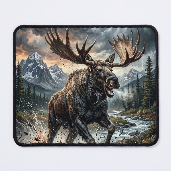 Item preview, Moose Charge - Epic Mountain Storm Art designed and sold by Lucid Dream Pixel.