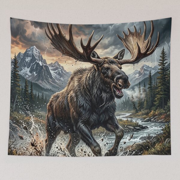 Item preview, Moose Charge - Epic Mountain Storm Art designed and sold by Lucid Dream Pixel.