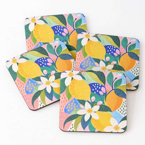 Item preview, Colorful Lemon Garden, Whimsical Citrus Folk Art designed and sold by TinyBirdyDesigns.