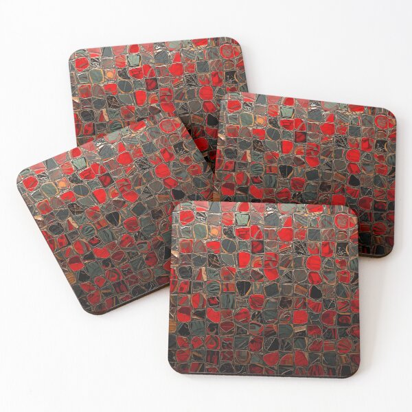 Item preview, Gaudi Inspired Red Grid Pebble Mosaic Tile Pattern designed and sold by GrinGalore.