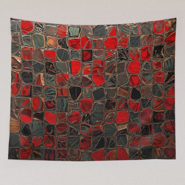 Item preview, Gaudi Inspired Red Grid Pebble Mosaic Tile Pattern designed and sold by GrinGalore.
