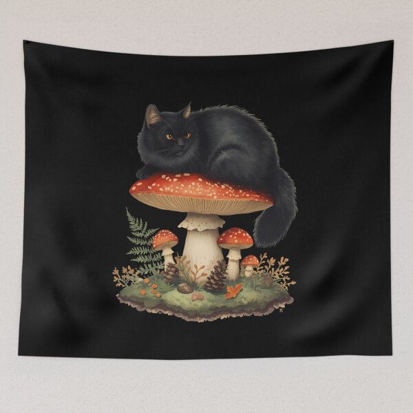 Item preview, Vintage Black Cat on Amanita Mushroom Dark Cottagecore Sticker designed and sold by Youram.