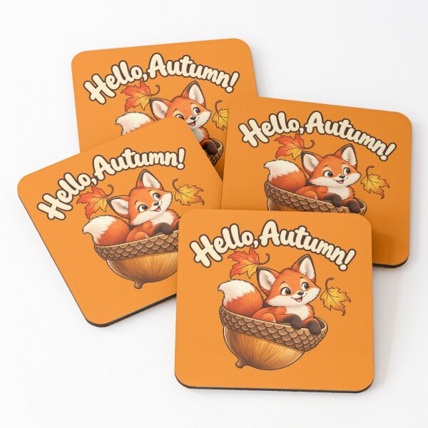 Item preview, Cute red fox in acorn saying Hello, Autumn designed and sold by Rue Design Company.
