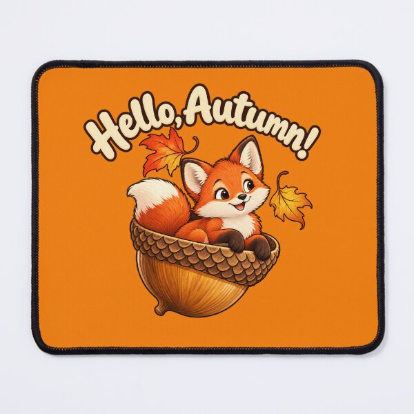 Item preview, Cute red fox in acorn saying Hello, Autumn designed and sold by Rue Design Company.