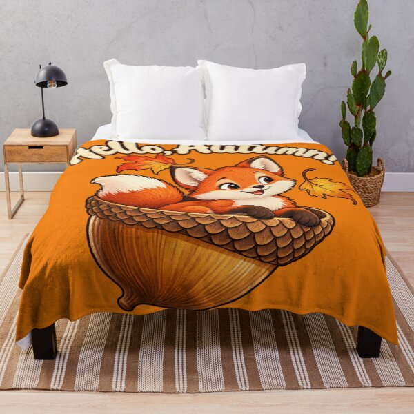 Item preview, Cute red fox in acorn saying Hello, Autumn designed and sold by Rue Design Company.