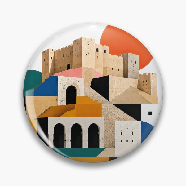 Item preview, Geometric editorial illustration of a historic desert fortress designed and sold by ckybe.