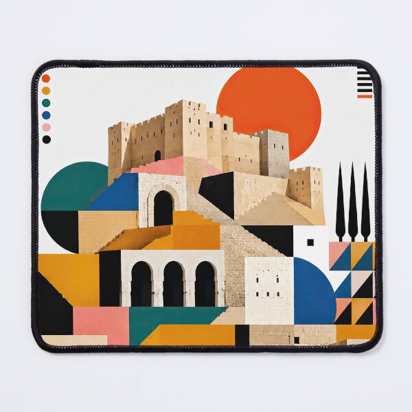 Item preview, Geometric editorial illustration of a historic desert fortress designed and sold by ckybe.
