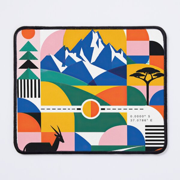 Item preview, Colorful geometric travel poster depicting Mount Kenya, wildlife designed and sold by ckybe.