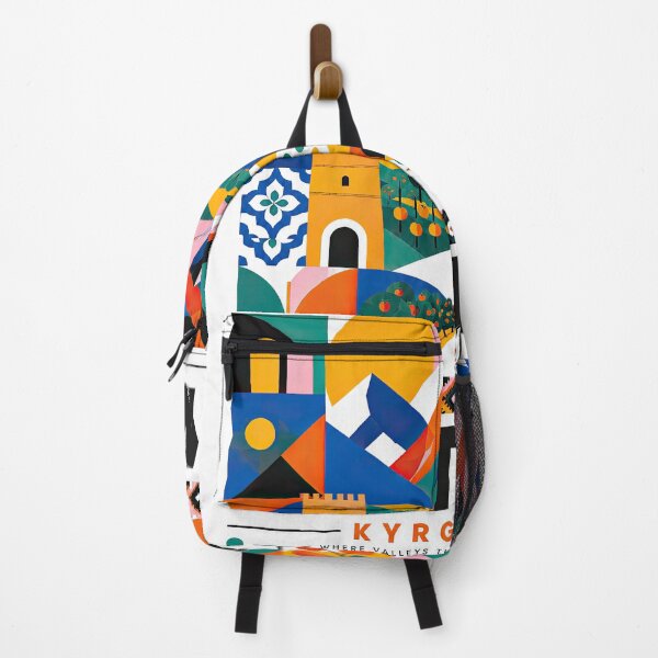 Item preview, Colorful geometric travel poster featuring Kyrgyzstan landscapes designed and sold by ckybe.