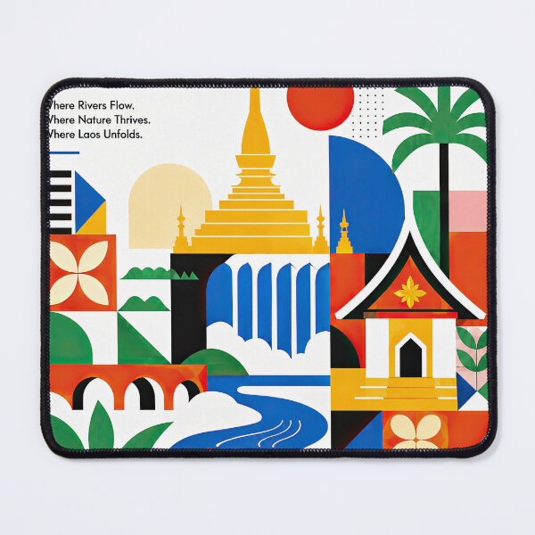 Item preview, Colorful geometric poster depicting Laos-inspired architecture, designed and sold by ckybe.