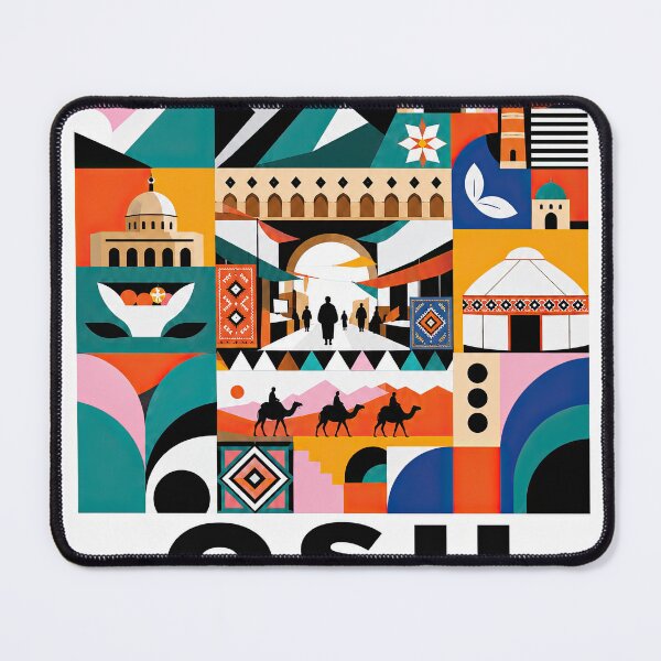Item preview, Colorful geometric poster celebrating Osh, Kyrgyzstan, with trad designed and sold by ckybe.