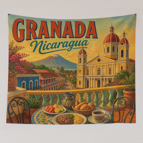 Item preview, Granada, Nicaragua: Vintage-Style Painterly Travel Poster designed and sold by LSVart.