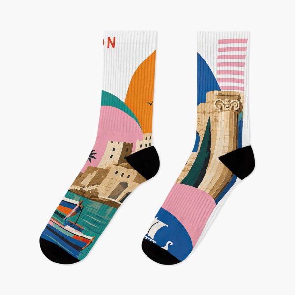 Item preview, Colorful BYBLOS travel poster depicting ancient Lebanese archite designed and sold by ckybe.