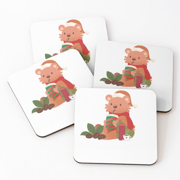 Item preview, Cute Christmas Bear Drinking Coffee & Iced Latte Illustration designed and sold by TheDentalDoodle.