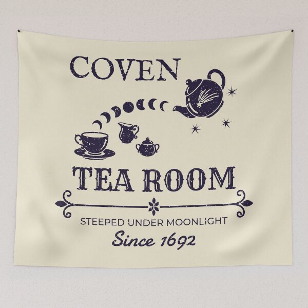 Item preview, Coven Tea Room – Witchy Vintage Halloween Tea Design – Midnight Purple designed and sold by Leslie Makes Stuff.