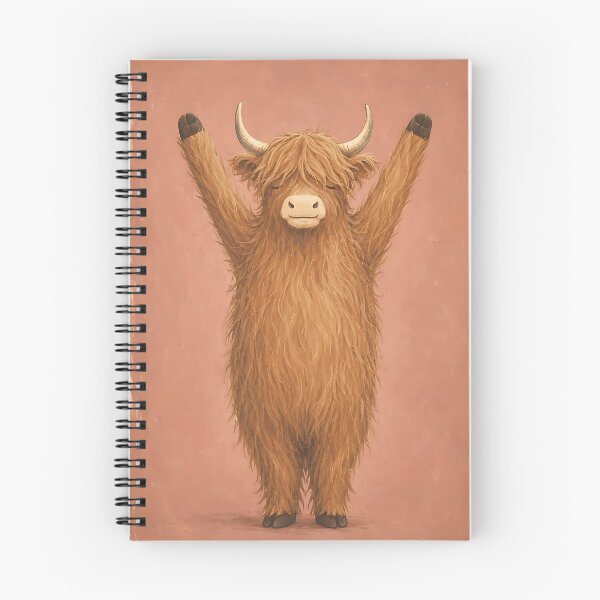 Item preview, Cute Highland Cow Arms Up Stretch Vintage Pink Art designed and sold by artswag.