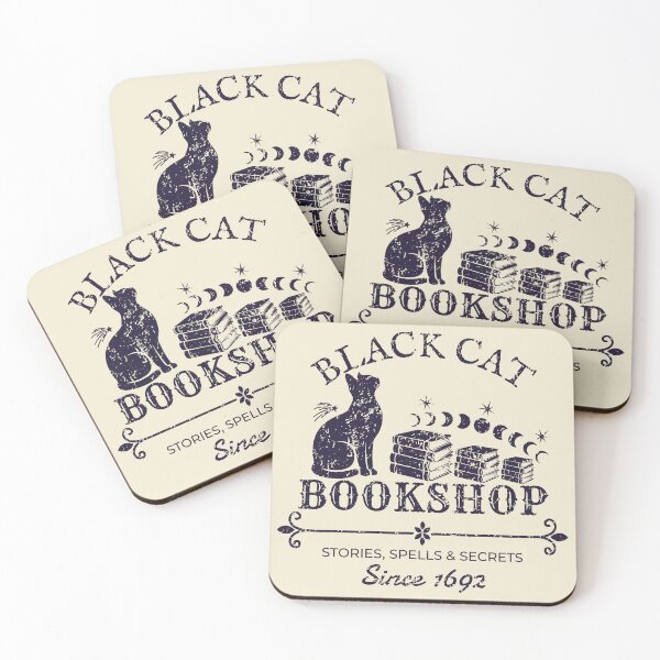 Item preview, Black Cat Bookshop – Witchy Vintage Halloween Book Lover Design – Midnight Purple designed and sold by Leslie Makes Stuff.