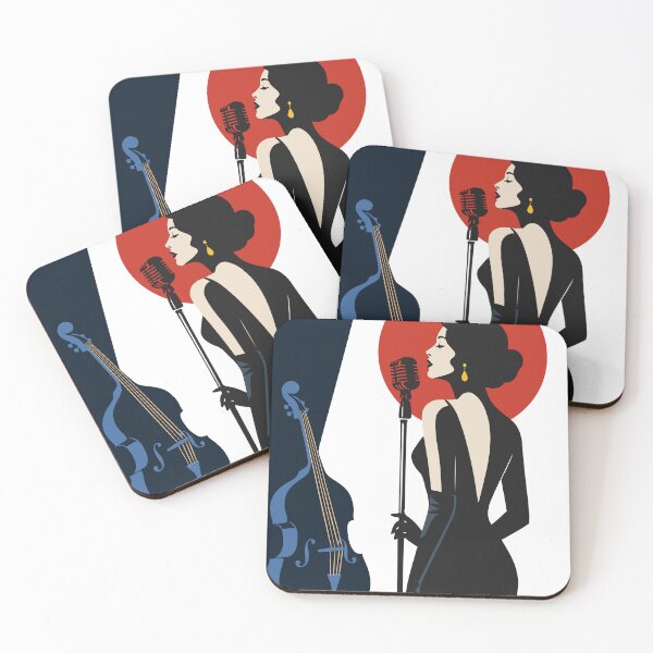 Item preview, Vintage Jazz Vocalist Art | Art Deco Jazz Singer & Blue Double Bass | Retro Music Illustration | Mid Century Modern Print designed and sold by Studio pod Burom.