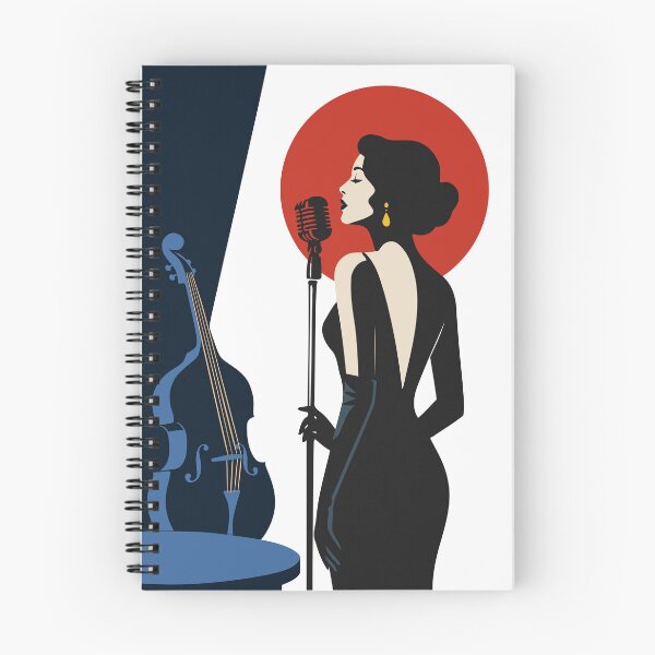 Item preview, Vintage Jazz Vocalist Art | Art Deco Jazz Singer & Blue Double Bass | Retro Music Illustration | Mid Century Modern Print designed and sold by Studio pod Burom.