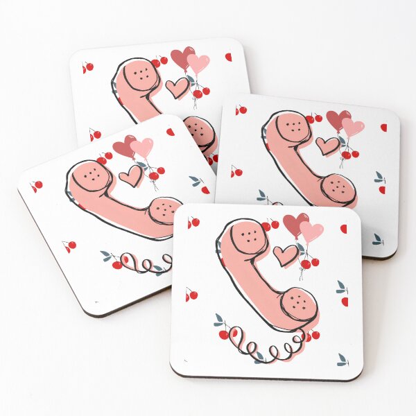 Item preview, Retro Pink Telephone With Hearts and Cherries Illustration designed and sold by TheDentalDoodle.