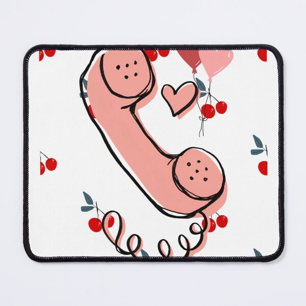 Item preview, Retro Pink Telephone With Hearts and Cherries Illustration designed and sold by TheDentalDoodle.