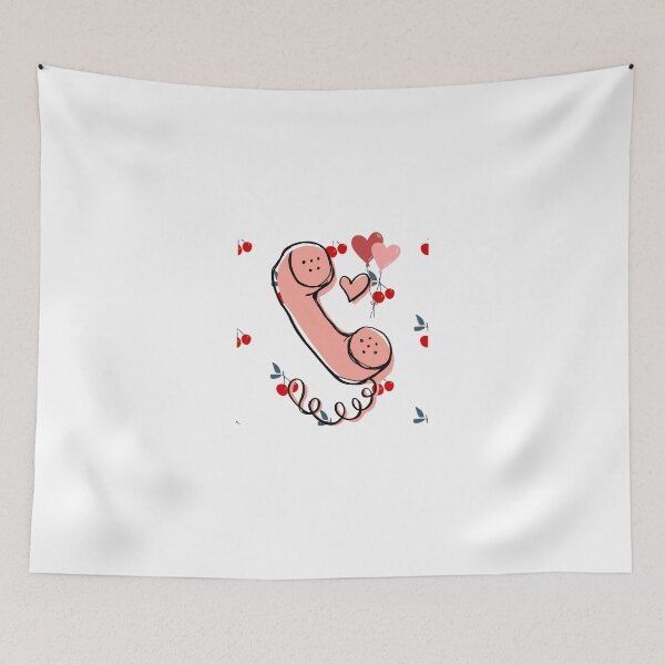 Item preview, Retro Pink Telephone With Hearts and Cherries Illustration designed and sold by TheDentalDoodle.