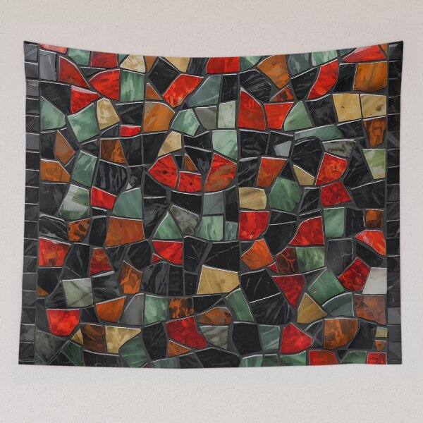 Item preview, Gaudi Inspired Black Red Green Framed Stained Glass Mosaic Pattern designed and sold by GrinGalore.