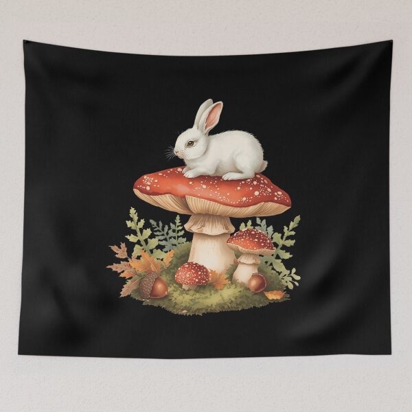 Item preview, Vintage White Rabbit on Amanita Mushroom Dark Cottagecore Sticker designed and sold by Youram.