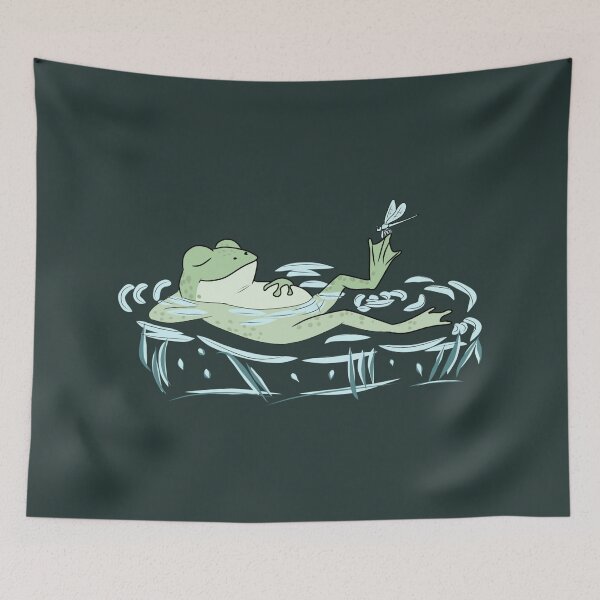 Item preview, Frog Chill Relaxing on Water Lily Pond Cottagecore Art designed and sold by LeshanArt.