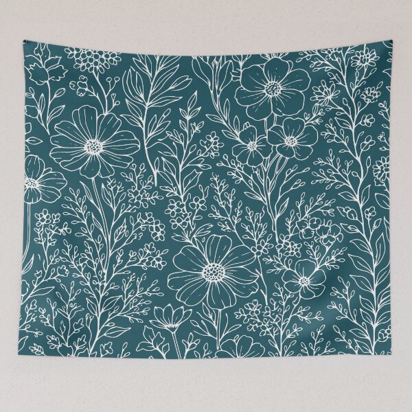 Item preview, Botanical Wildflowers Outline Pattern Blue designed and sold by Jeallan Designs.