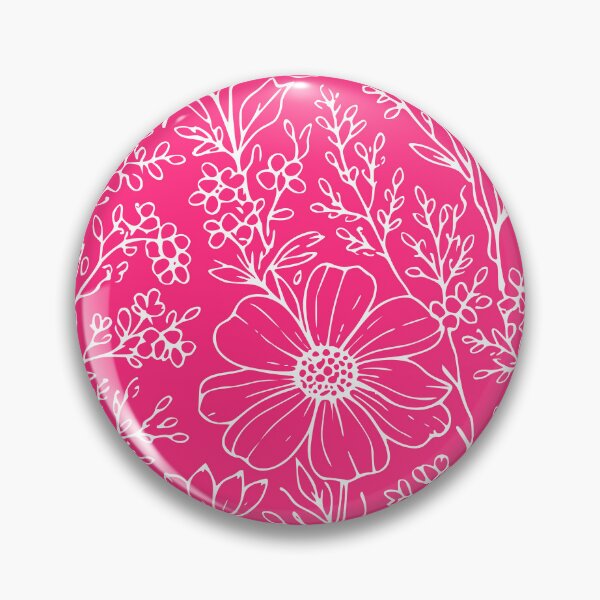 Item preview, Botanical Wildflowers Outline Pattern Vivid Rose Pink designed and sold by Jeallan Designs.