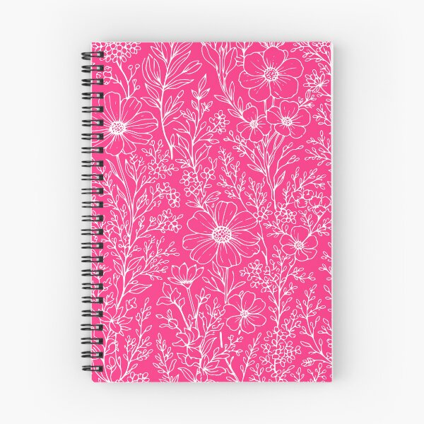 Item preview, Botanical Wildflowers Outline Pattern Vivid Rose Pink designed and sold by Jeallan Designs.