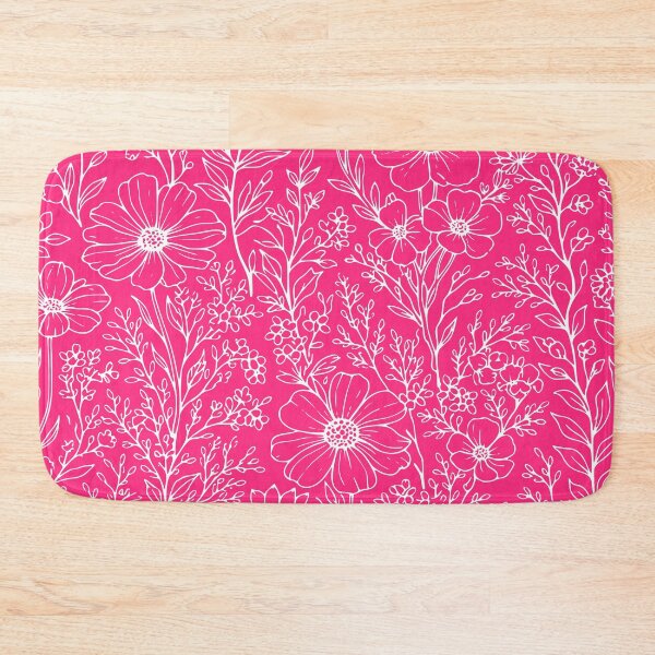 Item preview, Botanical Wildflowers Outline Pattern Vivid Rose Pink designed and sold by Jeallan Designs.