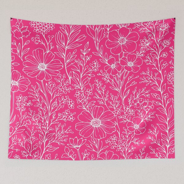 Item preview, Botanical Wildflowers Outline Pattern Vivid Rose Pink designed and sold by Jeallan Designs.